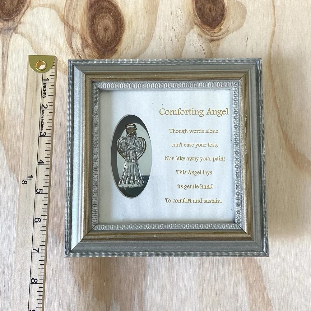 Comforting Angel Framed Poem Wall Art – Sympathy Memorial Gift with Glass Angel